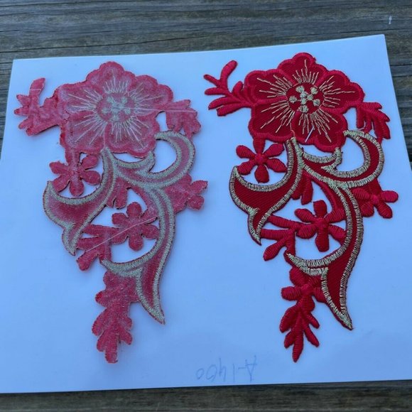 Embroidery Patches Iron On Red Applique Patches Clothes Jacket Jeans set of 2 - Picture 8 of 9